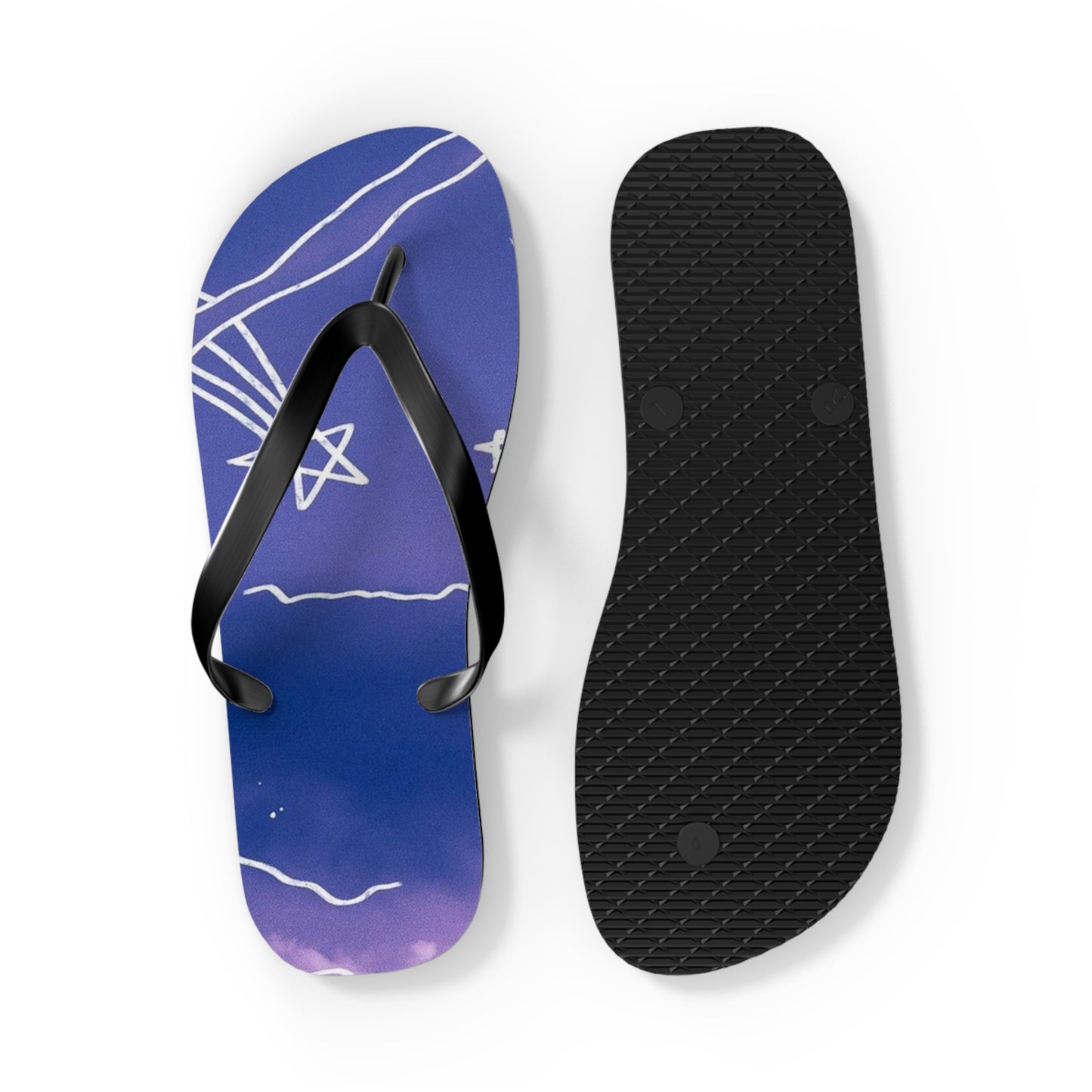 Celestial Doodle Flip Flops — Purple Star & Planet Beach Sandals