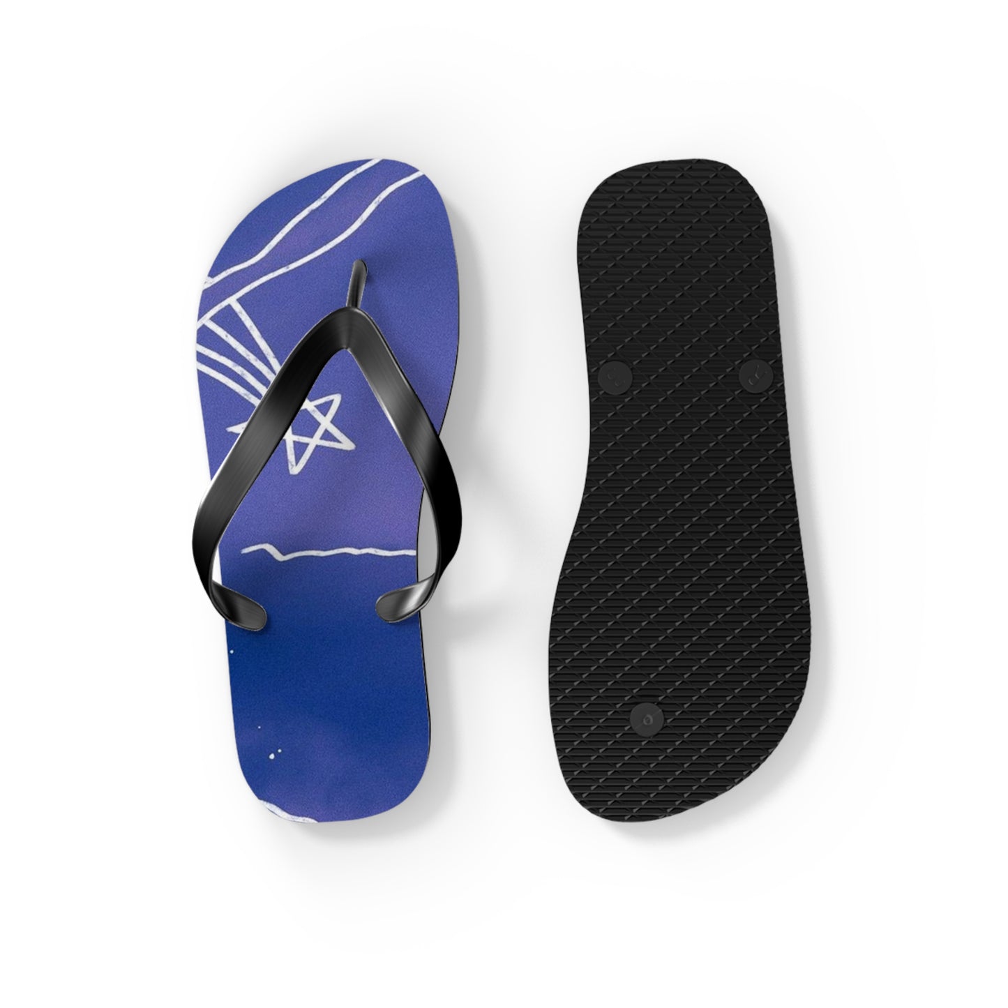 Celestial Doodle Flip Flops — Purple Star & Planet Beach Sandals