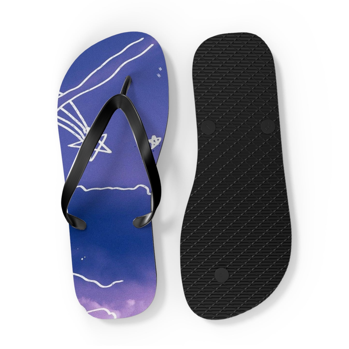 Celestial Doodle Flip Flops — Purple Star & Planet Beach Sandals