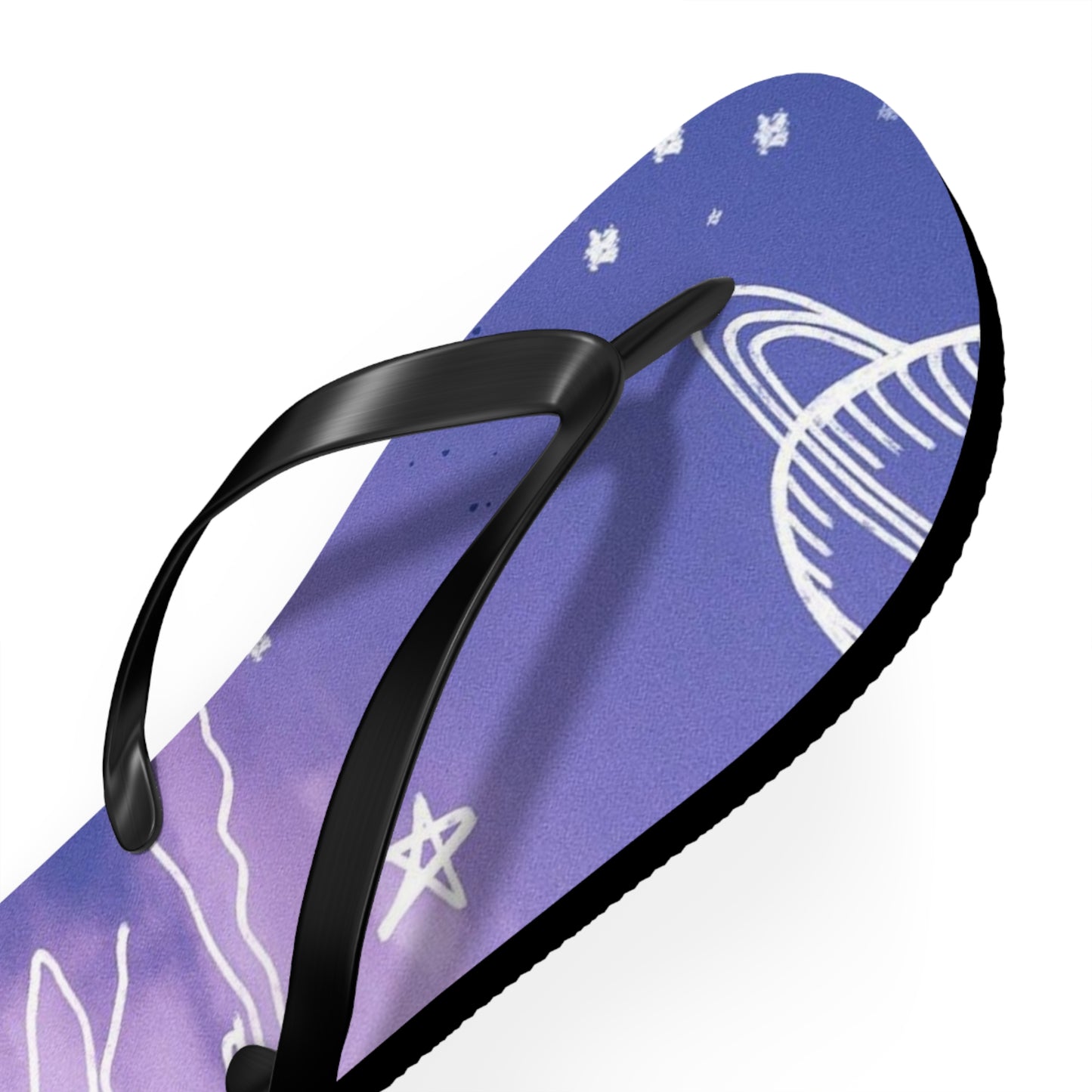 Celestial Doodle Flip Flops — Purple Star & Planet Beach Sandals