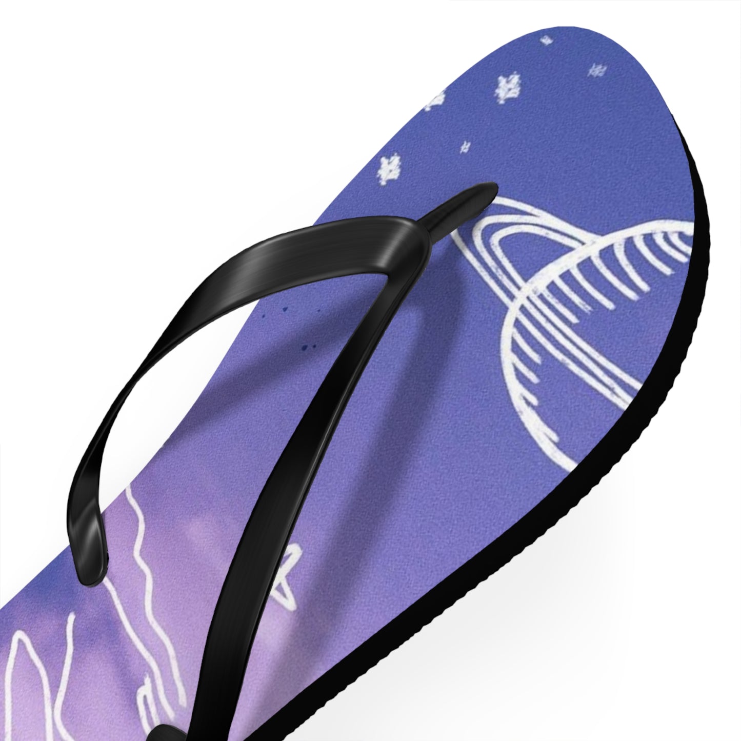 Celestial Doodle Flip Flops — Purple Star & Planet Beach Sandals